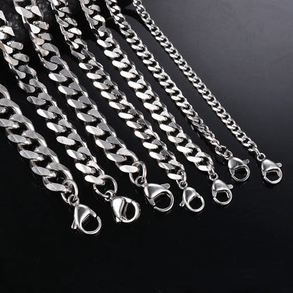 1 piece Size 3.6mm-9mm Men's Necklace Stainless Steel Cuban Link Chain Bracelet Necklace Steel Color Male Jewelry