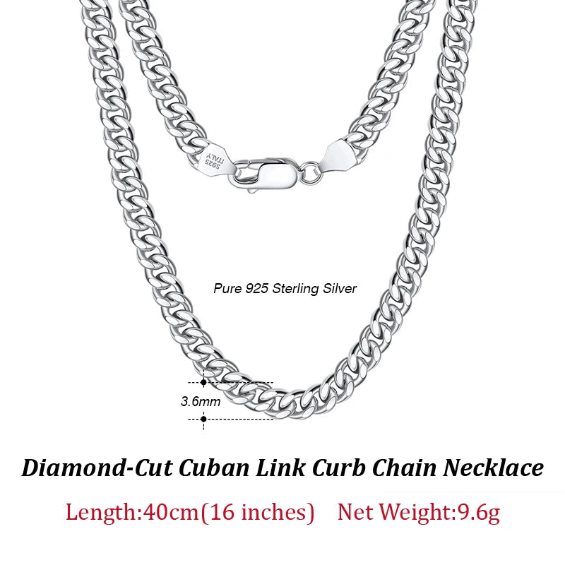 ORSA JEWELS 3mm 5mm 7mm Cuban Chain Necklace Bracelet 100% 925 Sterling Silver Diamond Cut Cuban Link Curb Chain Necklace SC36
