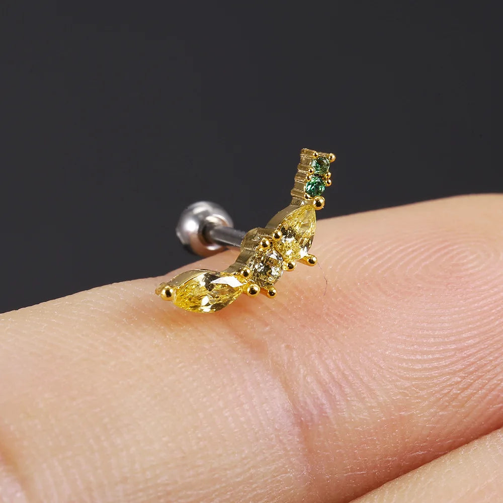 1Pc 20g Stainless Steel Rainbow Cz Fruit Cartilage Bicycle Stud Earring Cute Screw Back Bar Ligth Tragus Conch Lobe Ear Piercing