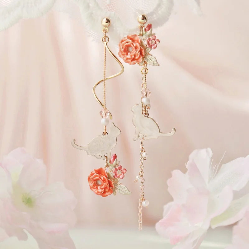 New Fashion Jewelry Red Rose Drop Earrings Women Vintage Rhinestone Flowers Dangle Earring Weddings Engagement Party Jewelry