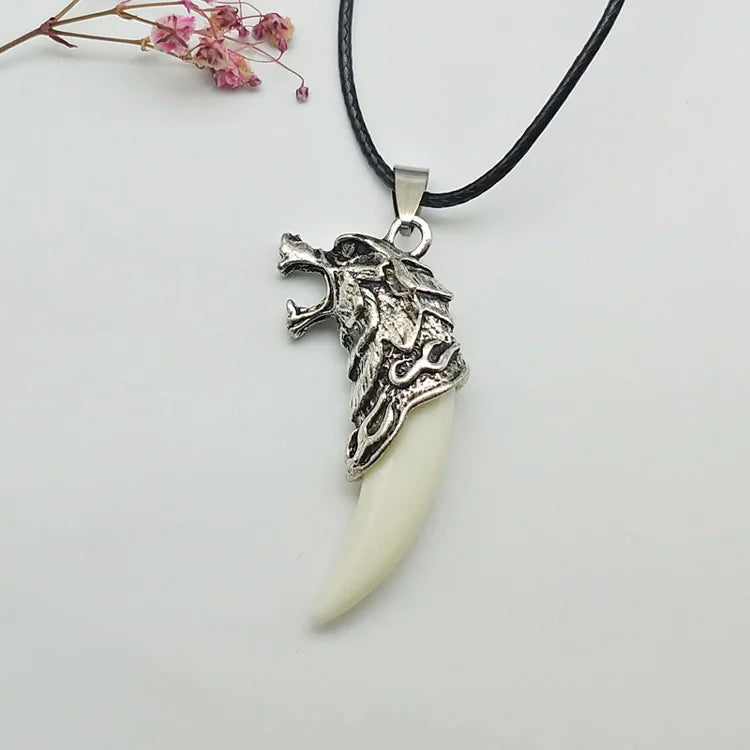 Wolf tooth men necklace - Fashion Resin wolf tooth alloy wolf head