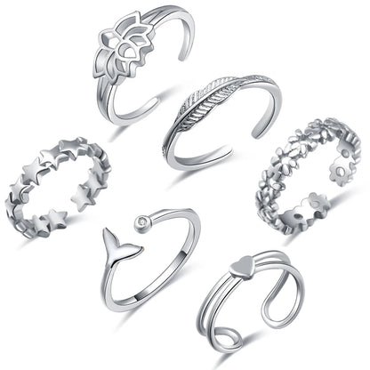 3PCS Toe Rings for Women Stainless Steel Adjustable Summer Beach Sexy Foot Ring With Diamonds Stackable Men's And Women's Ring