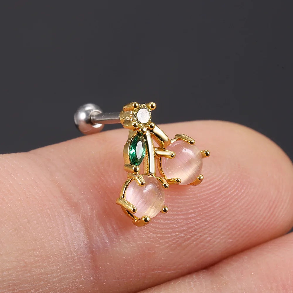 1Pc 20g Stainless Steel Rainbow Cz Fruit Cartilage Bicycle Stud Earring Cute Screw Back Bar Ligth Tragus Conch Lobe Ear Piercing