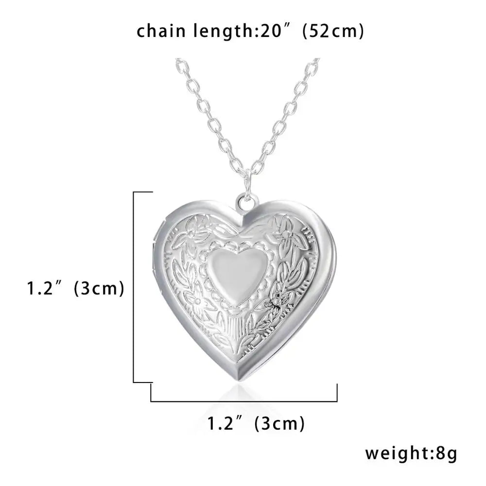 Carved Design Love Necklace Personalized Heart-shaped Photo Frame Pendant Necklace For Women Family Jewelry For Valentine's Day