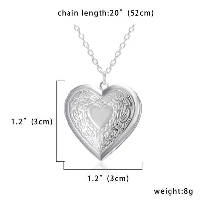 Carved Design Love Necklace Personalized Heart-shaped Photo Frame Pendant Necklace For Women Family Jewelry For Valentine's Day