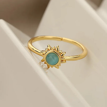 Stainless Steel Sun Opal Rings For Women Gold Color Couple Rings