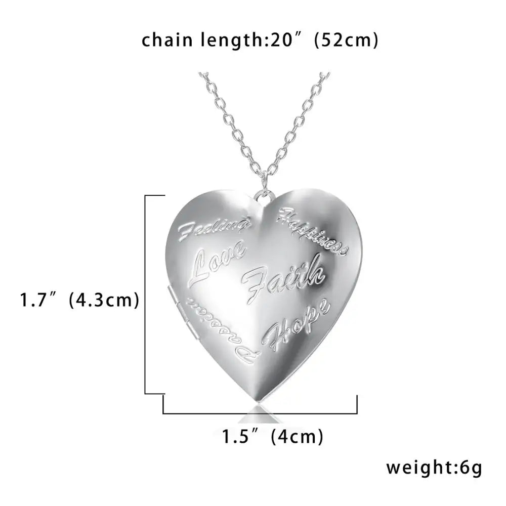 Carved Design Love Necklace Personalized Heart-shaped Photo Frame Pendant Necklace For Women Family Jewelry For Valentine's Day