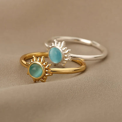 Stainless Steel Sun Opal Rings For Women Gold Color Couple Rings