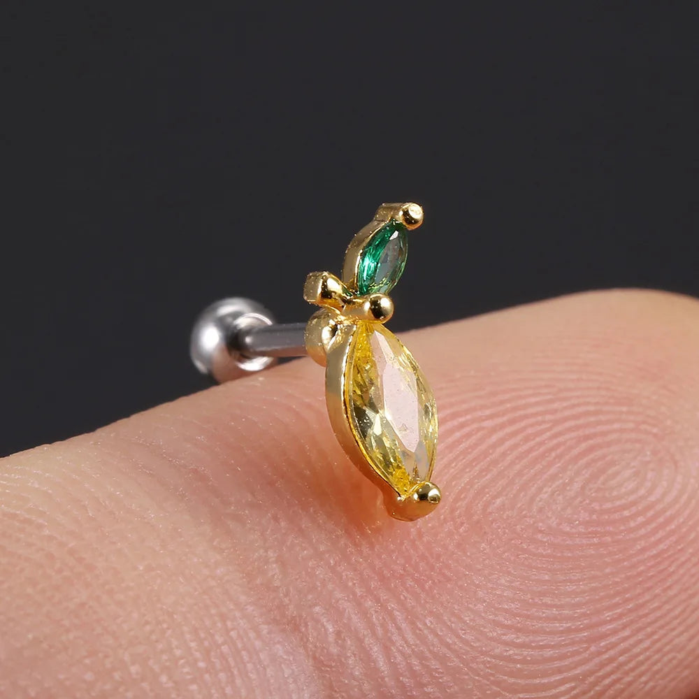 1Pc 20g Stainless Steel Rainbow Cz Fruit Cartilage Bicycle Stud Earring Cute Screw Back Bar Ligth Tragus Conch Lobe Ear Piercing