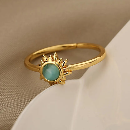 Stainless Steel Sun Opal Rings For Women Gold Color Couple Rings