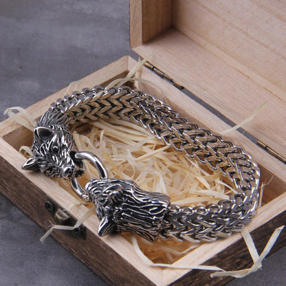 Rock Viking Wolf Charm Bracelet