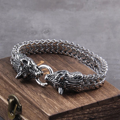 Rock Viking Wolf Charm Bracelet