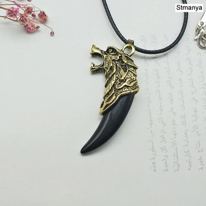 Wolf tooth men necklace - Fashion Resin wolf tooth alloy wolf head