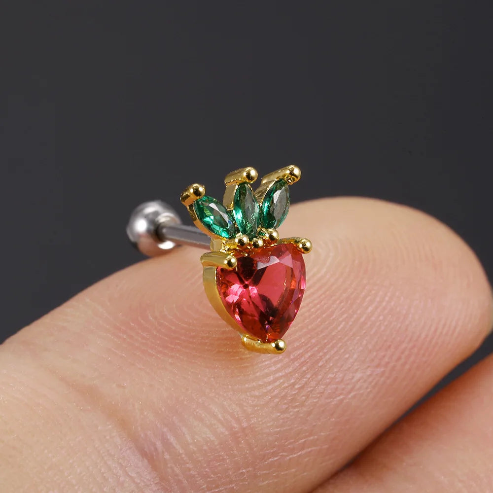 1Pc 20g Stainless Steel Rainbow Cz Fruit Cartilage Bicycle Stud Earring Cute Screw Back Bar Ligth Tragus Conch Lobe Ear Piercing