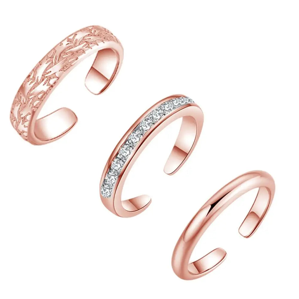3PCS Toe Rings for Women Stainless Steel Adjustable Summer Beach Sexy Foot Ring With Diamonds Stackable Men's And Women's Ring