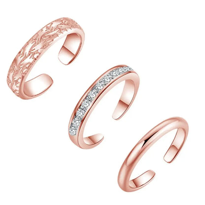 3PCS Toe Rings for Women Stainless Steel Adjustable Summer Beach Sexy Foot Ring With Diamonds Stackable Men's And Women's Ring