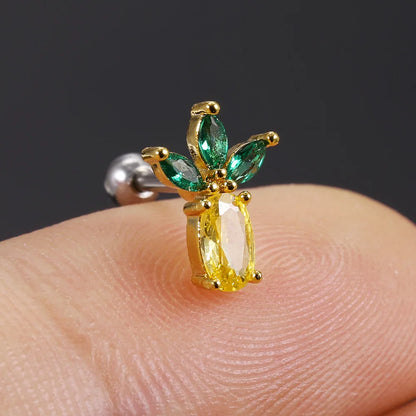 1Pc 20g Stainless Steel Rainbow Cz Fruit Cartilage Bicycle Stud Earring Cute Screw Back Bar Ligth Tragus Conch Lobe Ear Piercing