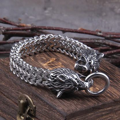 Rock Viking Wolf Charm Bracelet