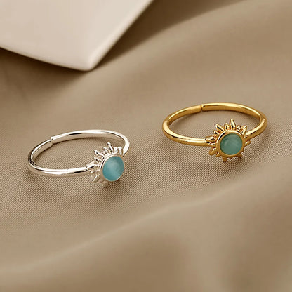 Stainless Steel Sun Opal Rings For Women Gold Color Couple Rings