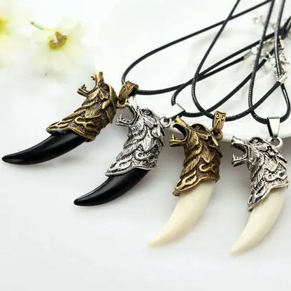 Wolf tooth men necklace - Fashion Resin wolf tooth alloy wolf head