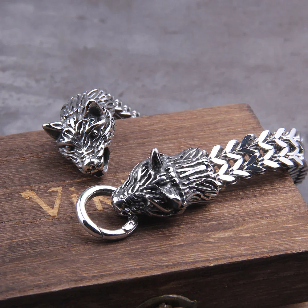 Rock Viking Wolf Charm Bracelet