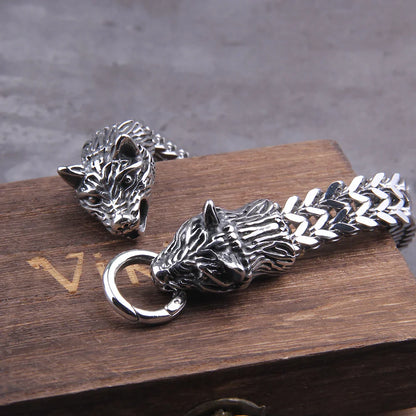 Rock Viking Wolf Charm Bracelet