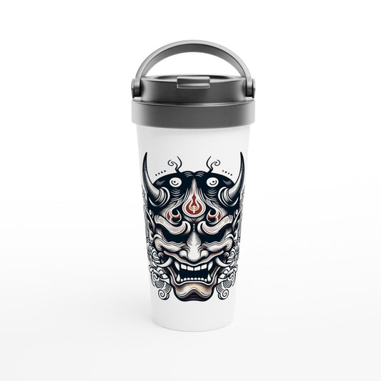 Hannya Mask White 15oz Stainless Steel Travel Mug