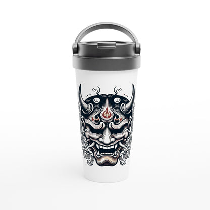 Hannya Mask White 15oz Stainless Steel Travel Mug