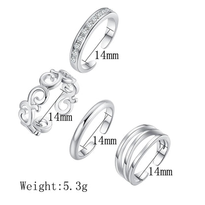 3PCS Toe Rings for Women Stainless Steel Adjustable Summer Beach Sexy Foot Ring With Diamonds Stackable Men's And Women's Ring