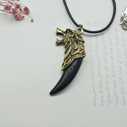 Wolf tooth men necklace - Fashion Resin wolf tooth alloy wolf head