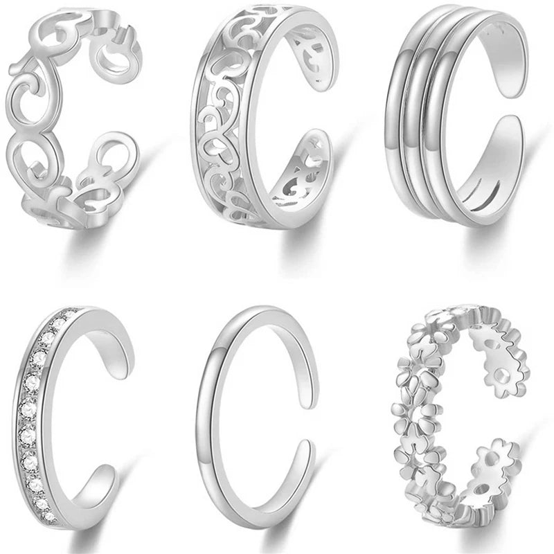 3PCS Toe Rings for Women Stainless Steel Adjustable Summer Beach Sexy Foot Ring With Diamonds Stackable Men's And Women's Ring