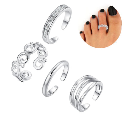 3PCS Toe Rings for Women Stainless Steel Adjustable Summer Beach Sexy Foot Ring With Diamonds Stackable Men's And Women's Ring