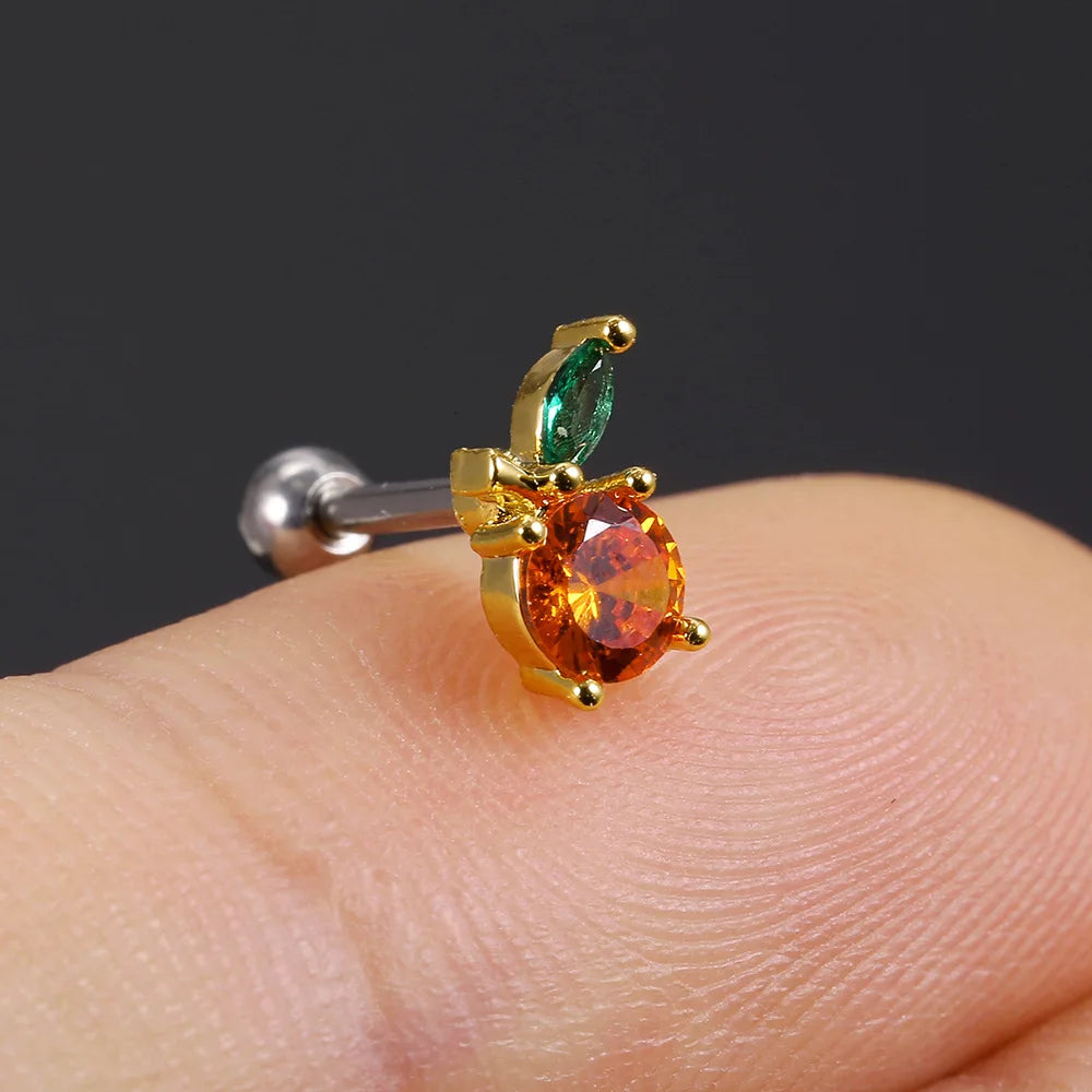 1Pc 20g Stainless Steel Rainbow Cz Fruit Cartilage Bicycle Stud Earring Cute Screw Back Bar Ligth Tragus Conch Lobe Ear Piercing