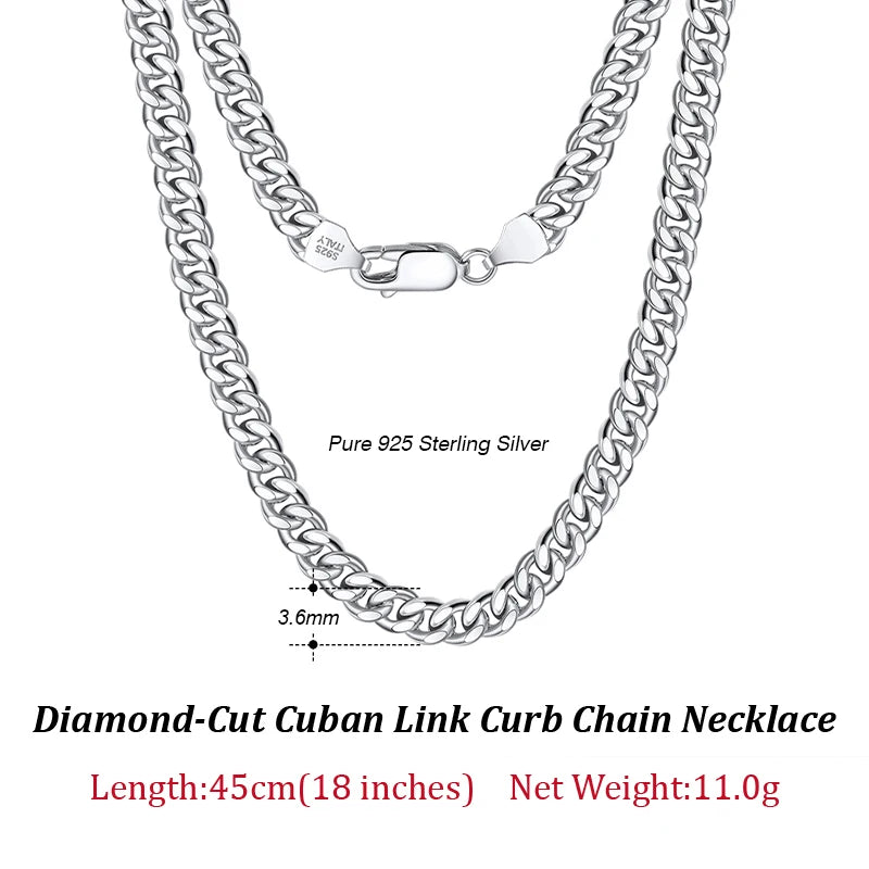ORSA JEWELS 3mm 5mm 7mm Cuban Chain Necklace Bracelet 100% 925 Sterling Silver Diamond Cut Cuban Link Curb Chain Necklace SC36