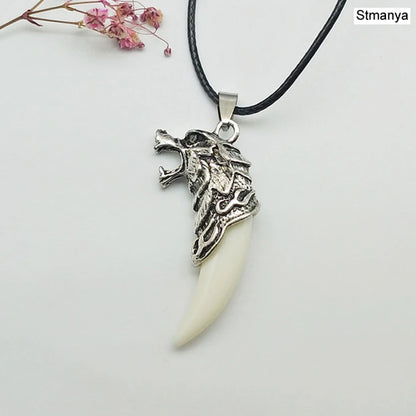 Wolf tooth men necklace - Fashion Resin wolf tooth alloy wolf head