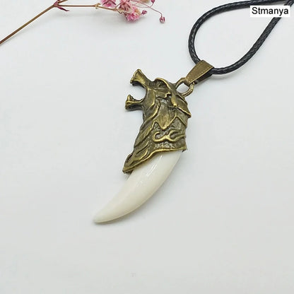 Wolf tooth men necklace - Fashion Resin wolf tooth alloy wolf head