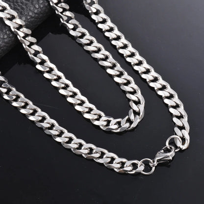 1 piece Size 3.6mm-9mm Men's Necklace Stainless Steel Cuban Link Chain Bracelet Necklace Steel Color Male Jewelry