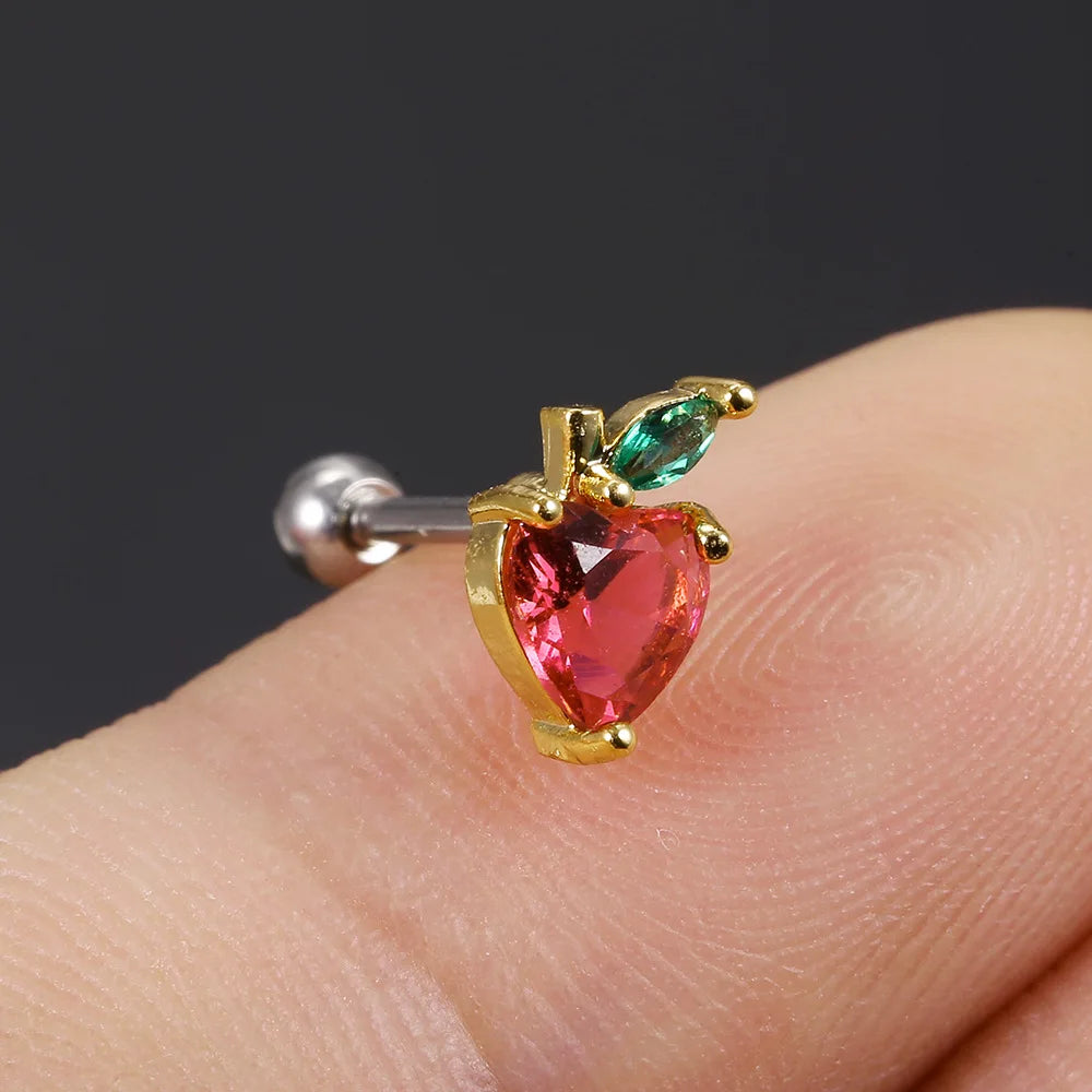 1Pc 20g Stainless Steel Rainbow Cz Fruit Cartilage Bicycle Stud Earring Cute Screw Back Bar Ligth Tragus Conch Lobe Ear Piercing