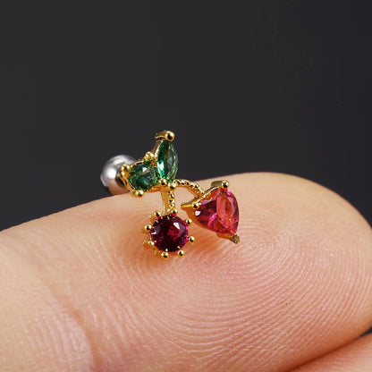 1Pc 20g Stainless Steel Rainbow Cz Fruit Cartilage Bicycle Stud Earring Cute Screw Back Bar Ligth Tragus Conch Lobe Ear Piercing