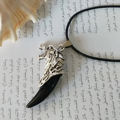 Wolf tooth men necklace - Fashion Resin wolf tooth alloy wolf head
