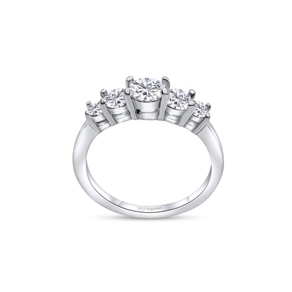 925 Sterling Silver Five Stone Diamond Engagement Ring