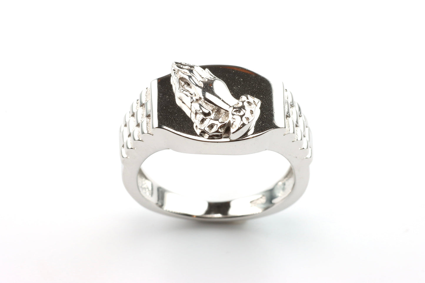Silver Praying Hands Signet Ring