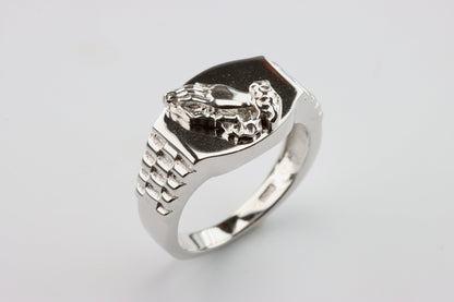 Silver Praying Hands Signet Ring