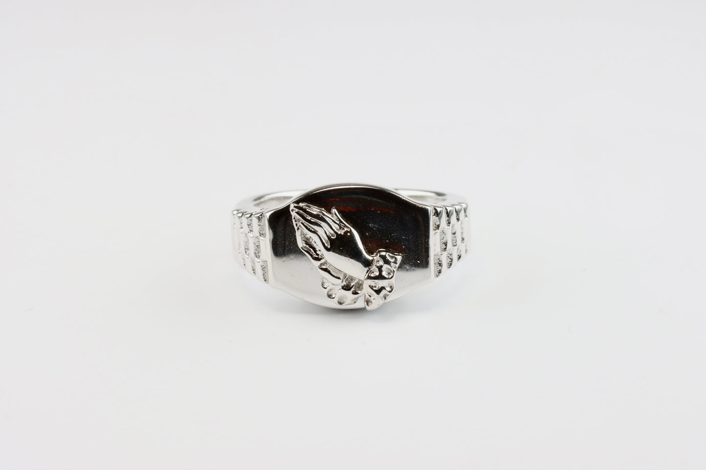 Silver Praying Hands Signet Ring
