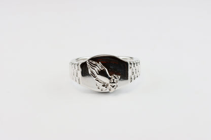 Silver Praying Hands Signet Ring