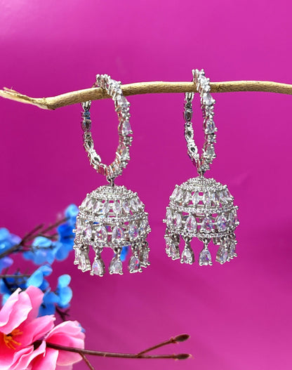 Blush Radiance Silver-Plated WHITE Jhumkas