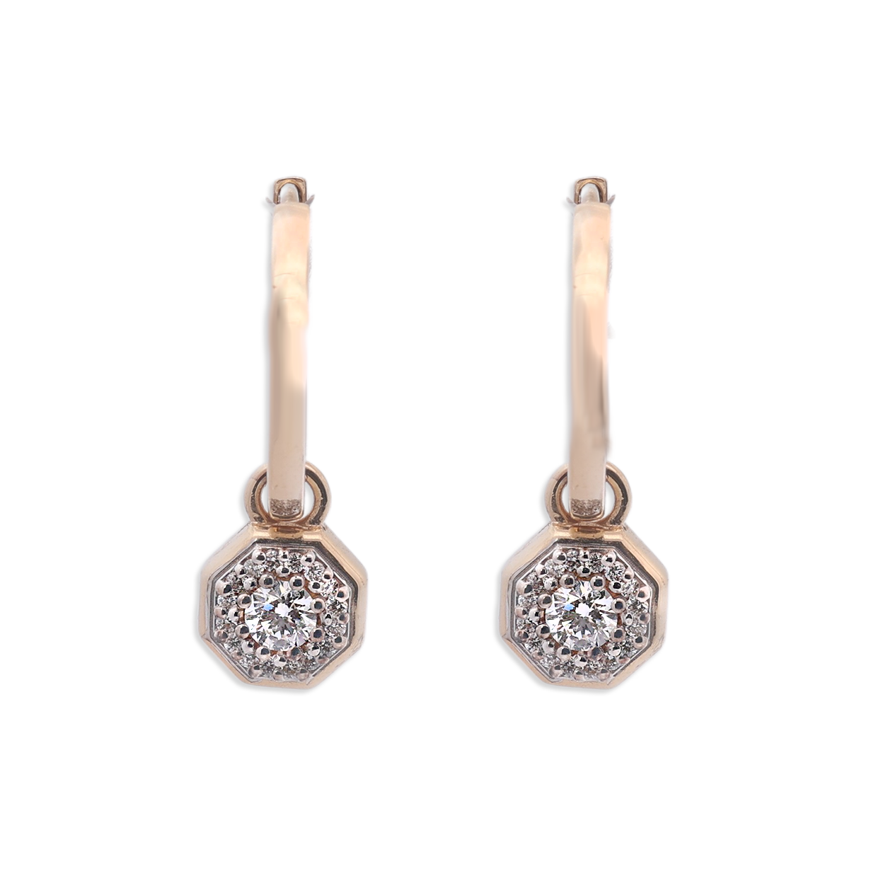 Octagonal Diamond Drop Earrings in Gold