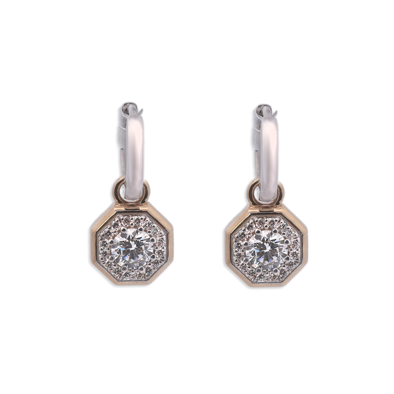 Octagonal Diamond Drop Earrings in Gold