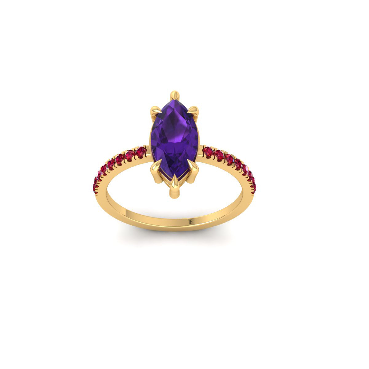 Marquise Cut Purple Amethyst and Red Ruby Engagement Wedding Ring for Women, 14K Yellow Gold Plated