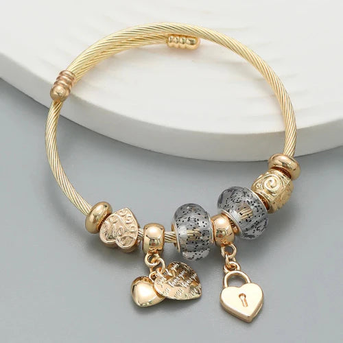 Multi-Element Stainless Steel Circle Love Bracelet – Beaded Charm Gift